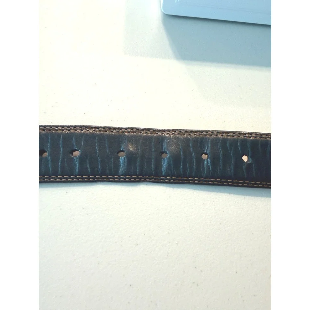 Cole Haan Leather Belt 36 Dark Brown A09631 Embossed Woven Look Stitching
